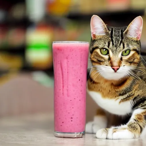 Prompt: a tabby cat blended into a smoothie