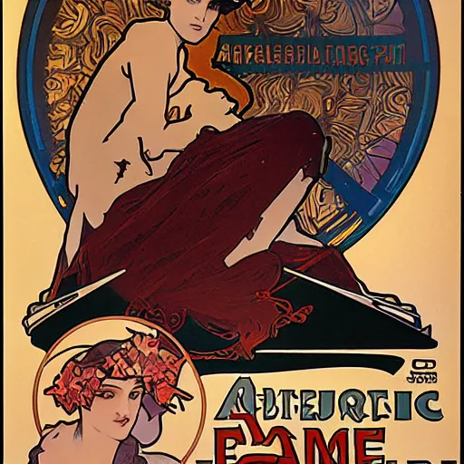 Image similar to Advertising for futuristic car by Alphonse Mucha