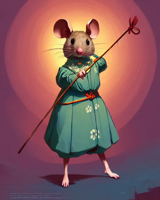 Image similar to anthropomorphic art of anthropomorphic mouse holding a bow, victorian bright clothing by artgerm, victo ngai, ryohji hase, artstation, highly detailed digital painting, smooth, global illumination, fantasy art by greg rutkowsky, karl spitzweg