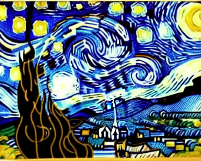 Prompt: keanu reeves in starry night by van gogh