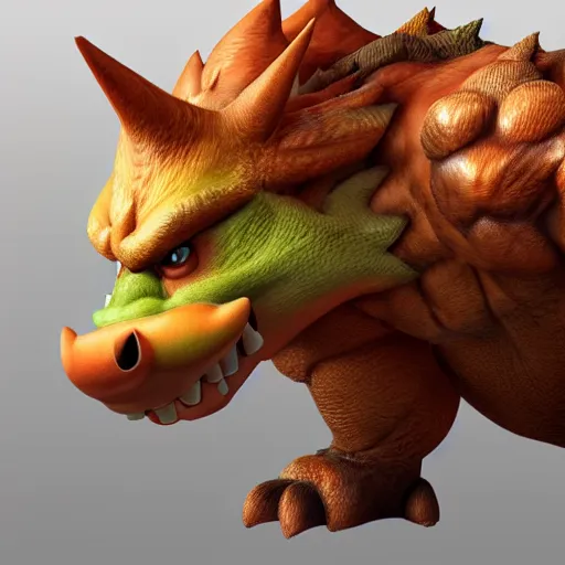 Image similar to realistic bowser, 8 k, hd, highly detailed