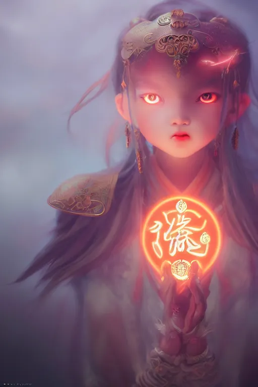 Image similar to cute nezha, mainland china, soft lights, cinematic, character concept design, highly detailed, volumetric light, symmetrical portrait, by new gods : nezha reborn, nezha : birth of the demon child, i am nezha, 8 k - - wallpaper