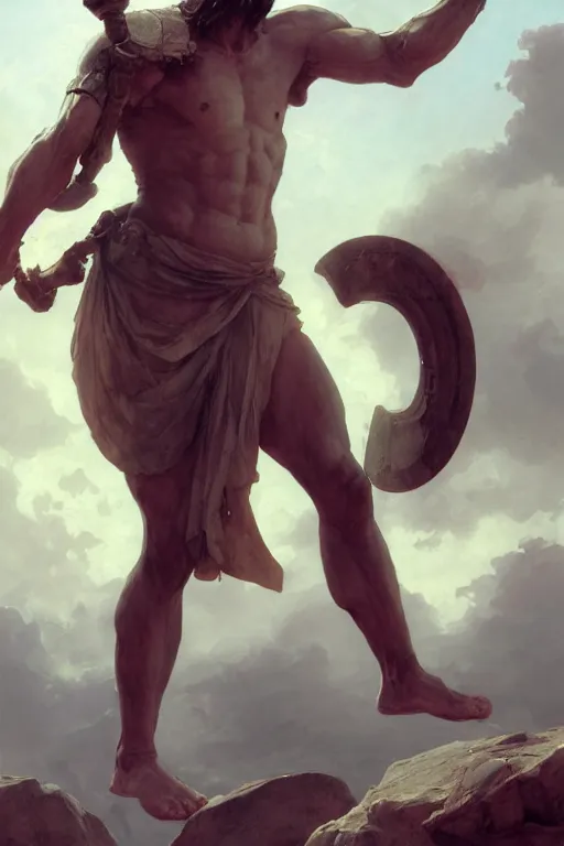 Image similar to ancient historically accurate depiction of the Bible Character Goliath of Gath, the Philistine warrior giant by frank miller, illustration by Ruan Jia and Mandy Jurgens and William-Adolphe Bouguereau, Artgerm, 4k, digital art, surreal, space dandy style, highly detailed, godsend, artstation, digital painting, concept art, smooth, sharp focus, illustration by Ruan Jia and Mandy Jurgens and William-Adolphe Bouguereau, Artgerm