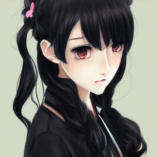 Image similar to portrait of beautiful anime girl, black hair, attractive, casual, modern, highly detailed, digital painting, illustration, art by rei