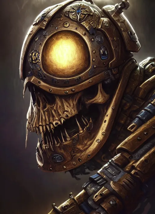 Image similar to chaplan with skull helm, extremly detailed digital painting, warhammer 4 0 k, strong rim light!!!!!, justin gerard, raymond swanland, tomasz alen kopera, unreal engine 5, intricate, exquisite lighting, highly detailed, cinematic lighting, art, octane render, very coherent, cinematic, 8 k, trending on artstation