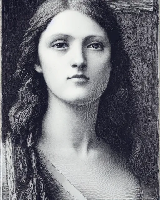 Image similar to Pre-Raphaelite portrait of a young beautiful woman engineer with blond hair and grey eyes holding architectural tools and blueprints