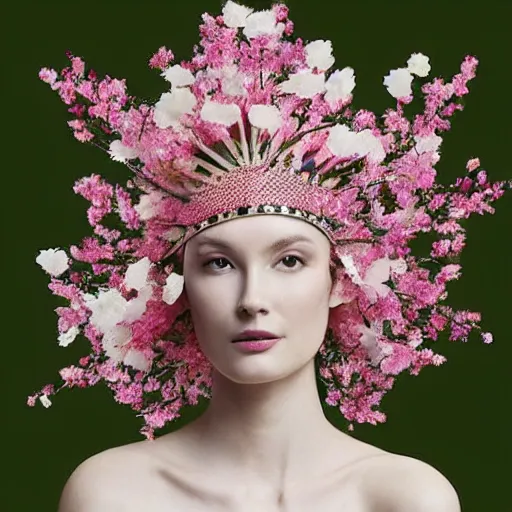 Image similar to headdress designed by philip treacy made of cherry blossoms