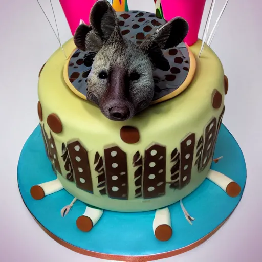 Image similar to a hyena on top of a birthday cake