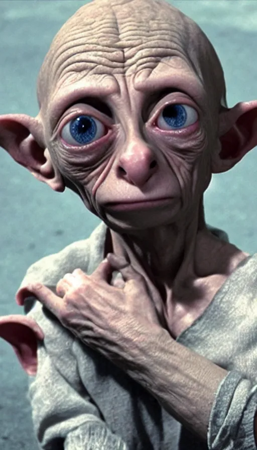 Image similar to dobby gollum, cinema still