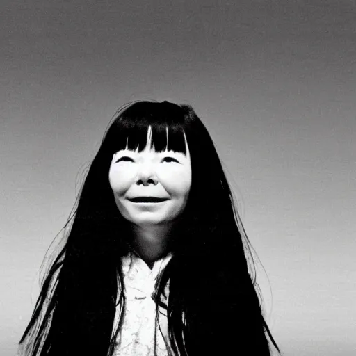 Image similar to Bjork climbs out of your TV screen towards you like Sadako, J-Horror, 90s, 35mm film