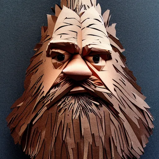 Image similar to cut paper sculpture of grumpy dwarf