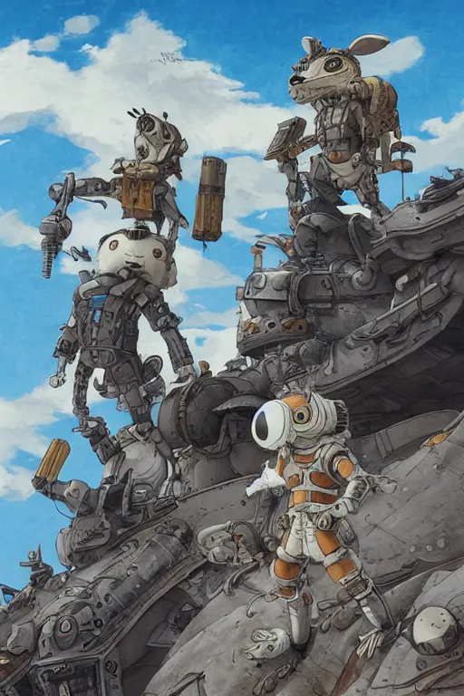 Image similar to anthropomorphic rodent with white and black ancestral ornate japanese tactical gear on an abandonment desert planet, high intricate details, long shot, rule of thirds, golden ratio, graphic novel by fiona staples and dustin nguyen, by beaststars and orange, peter elson, alan bean, studio ghibli, makoto shinkai