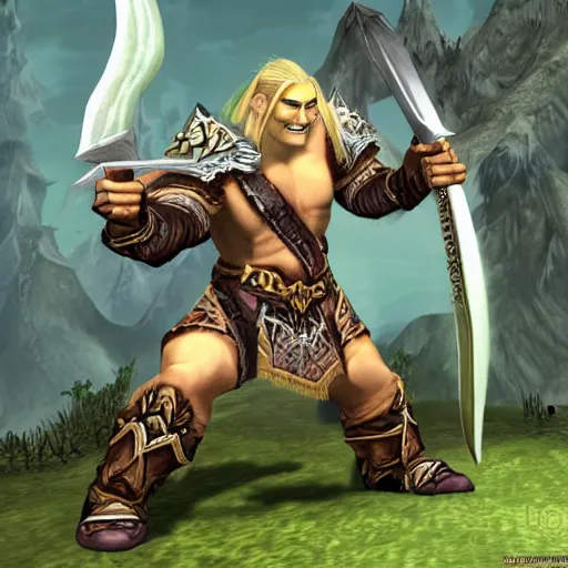 Image similar to world of warcraft orc fight legolas