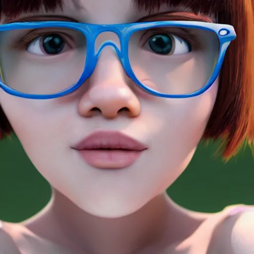 Prompt: A young girl with glasses looking to the sky, designed by Peter Andrew Jones and Pixar, photorealistic, 3d render, award winning render, unreal engine, octane render, studio lighting, 8k, hd, DISNEY PIXAR, PIXAR, QUALITY, PRECISION,