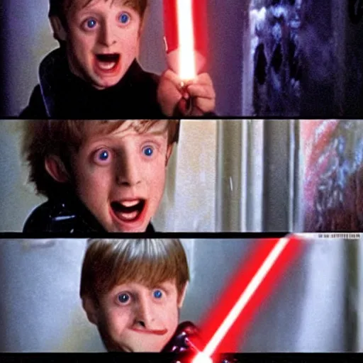 Prompt: Kevin McCallister if he had a lightsaber