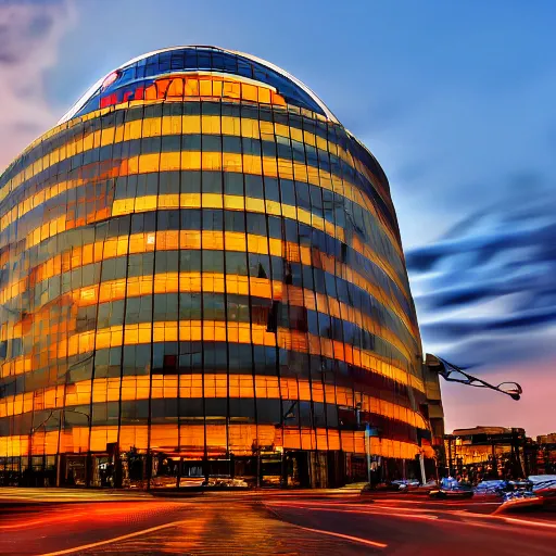 Image similar to Wide angle lens photograph of the tallest bookstore in the world at sunset