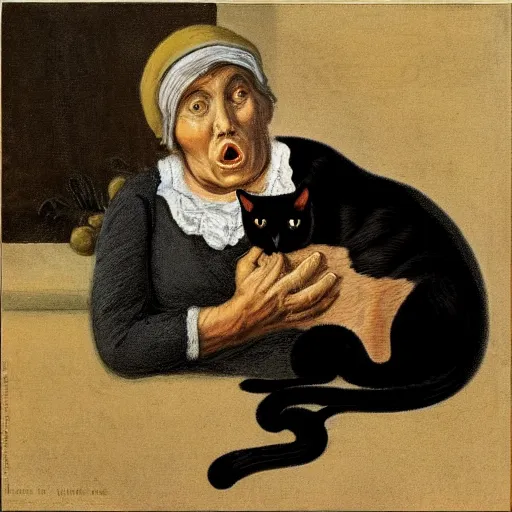 Image similar to an old woman swallowing a cat