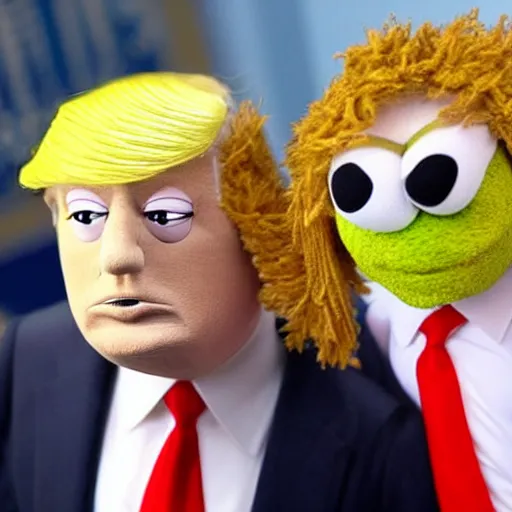 Prompt: donald trump as muppet in jail