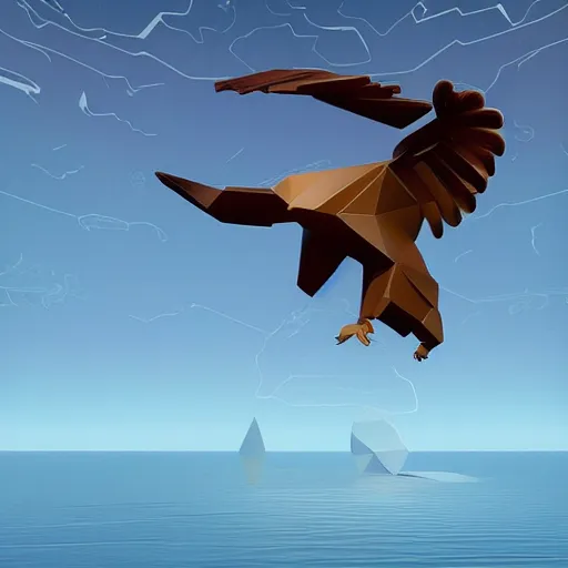 Prompt: uncanny giant hovering ocean polygon eagle spore hickory tree mercury, by juan gimenez and wassily kandinsky and monsu desiderio, masterpiece, low poly, zbrush central