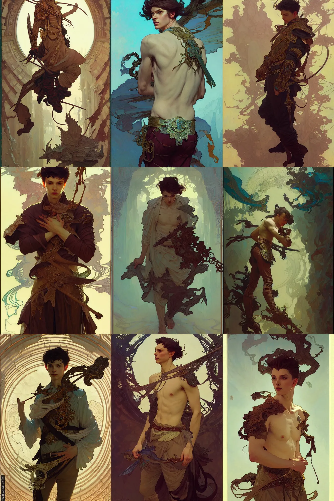 Prompt: young male, ancient russian, fantasy, smooth, art by joseph leyendecker, peter mohrbacher, ruan jia, marc simonetti, ayami kojima, cedric peyravernay, alphonse mucha, victo ngai