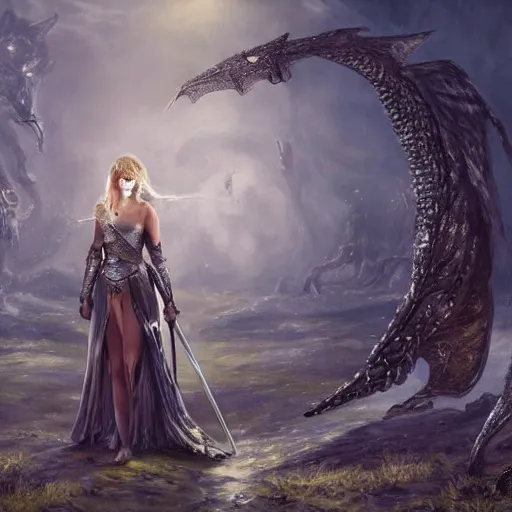 Image similar to the picture of taylor swift in a knight armor, epic fantasy art, mystical, mystic atmosphere, mythology, photo realistic, high detail, ultra realistic, hyper realistic, high definiton, 4 k uhd,