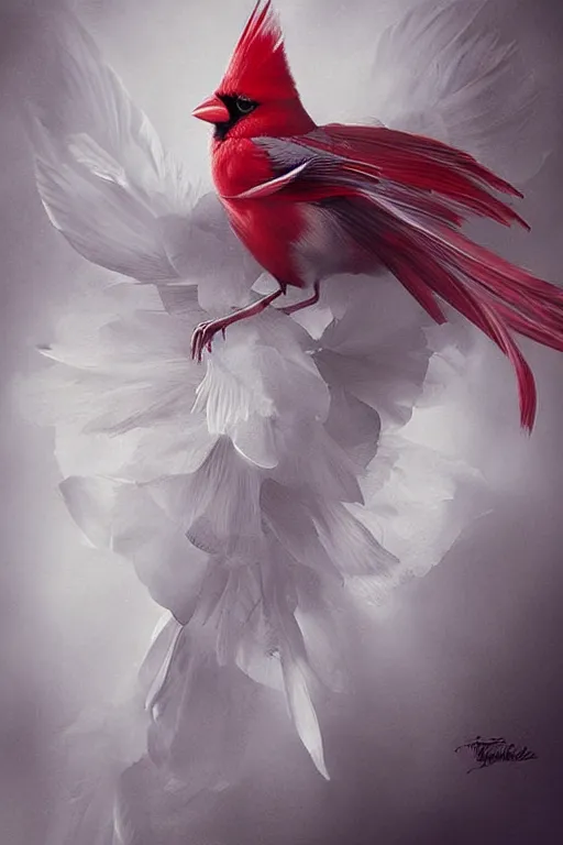 Image similar to Ethereal Cardinal bird, intricate detail, ornate, conceptual art, soft light, dynamic, art by artgerm