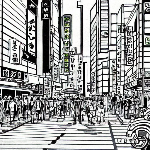 Image similar to a beautiful painting of a city street in tokyo by hirohiko araki, detailed line art