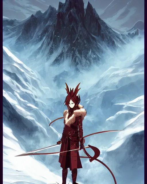 Image similar to an anime portrait of nicol bolas standing on a mountain from skyrim, by stanley artgerm lau, wlop, rossdraws, james jean, andrei riabovitchev, marc simonetti, and sakimichan, trending on artstation
