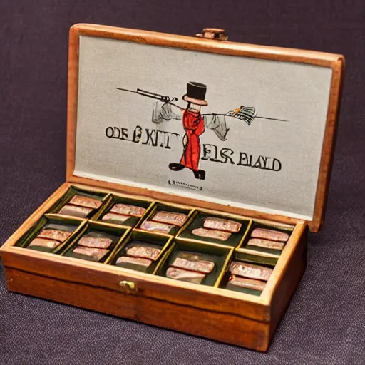 Image similar to vintage gift box for men, stamped with sealing wax, old school, wes anderson style