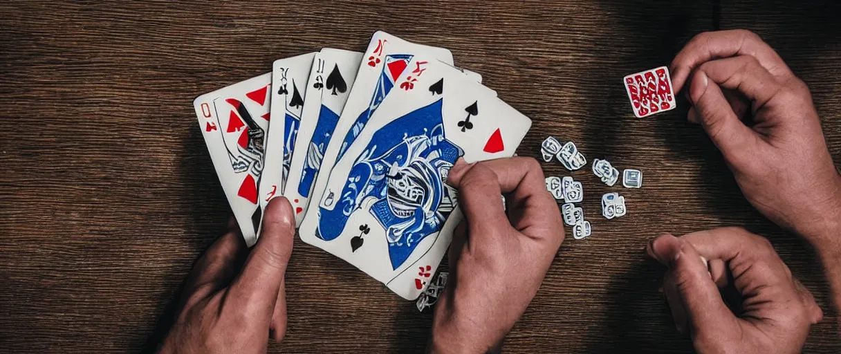 Image similar to a high quality color extreme creepy atmospheric wide dutch angle hd 4 k film 3 5 mm photograph of closeup of hands of caucasian men playing cards, smoking cigarettes with full ashtray on a table