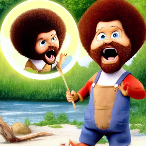 Image similar to bob ross screaming at chipmunks