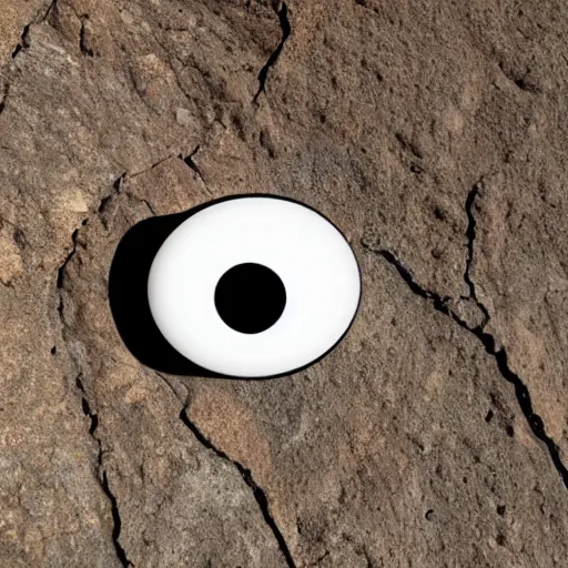 Image similar to a smooth stone that has 2 googly eyes. on a desert cliff with a blurry background.