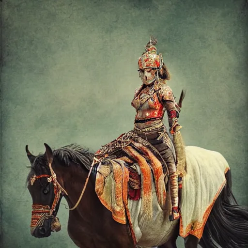 Image similar to Apsaras warrior riding a horse,traditional Chinese textures, hyper detailed, by Brook Shaden