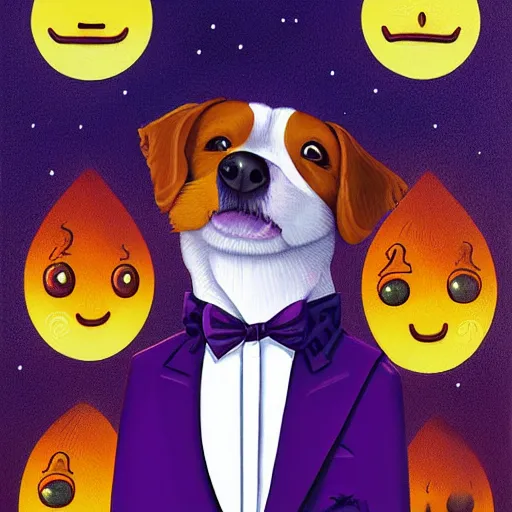 Image similar to portrait illustration of funny dog in the purple tuxedo by jeremiah ketner, quint buchholz, wlop, dan mumford