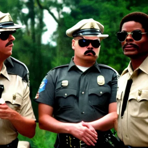 Image similar to a frame from the movie super troopers starring michael jackson