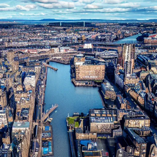 Image similar to underwater photography looking down kn Glasgow cityscape at the bottom of the sea