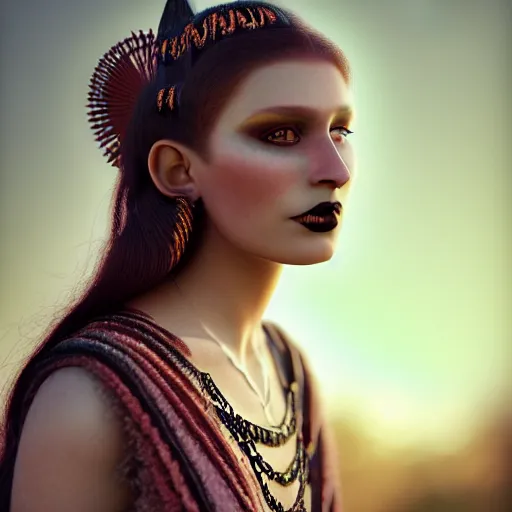 Prompt: photographic portrait of a stunningly beautiful gothic aztec female in soft dreamy light at sunset, contemporary fashion shoot, by edward robert hughes, annie leibovitz and steve mccurry, david lazar, jimmy nelsson, breathtaking, 8 k resolution, extremely detailed, beautiful, establishing shot, artistic, hyperrealistic, beautiful face, octane render
