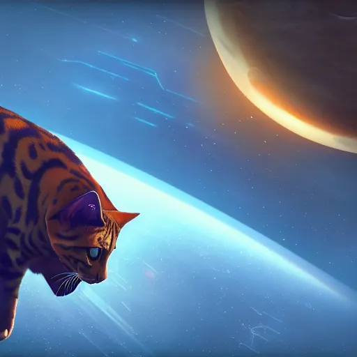 Prompt: Bengal cat in no man's sky digital art in the style of Greg Rutkowski and Craig Mullins, 4k