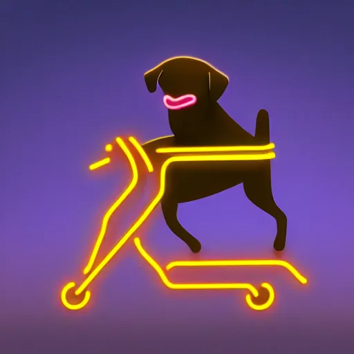 Image similar to dog riding a neon bike in the night, digital art, hd, high quality, trending on artstation