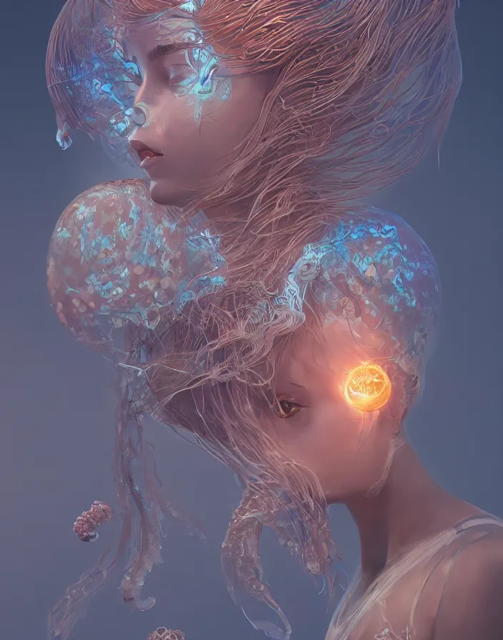 Image similar to goddess portrait. jellyfish phoenix head. intricate artwork by Tooth Wu and wlop and beeple. octane render, trending on artstation, greg rutkowski very coherent symmetrical artwork. cinematic, hyper realism, high detail, octane render, 8k