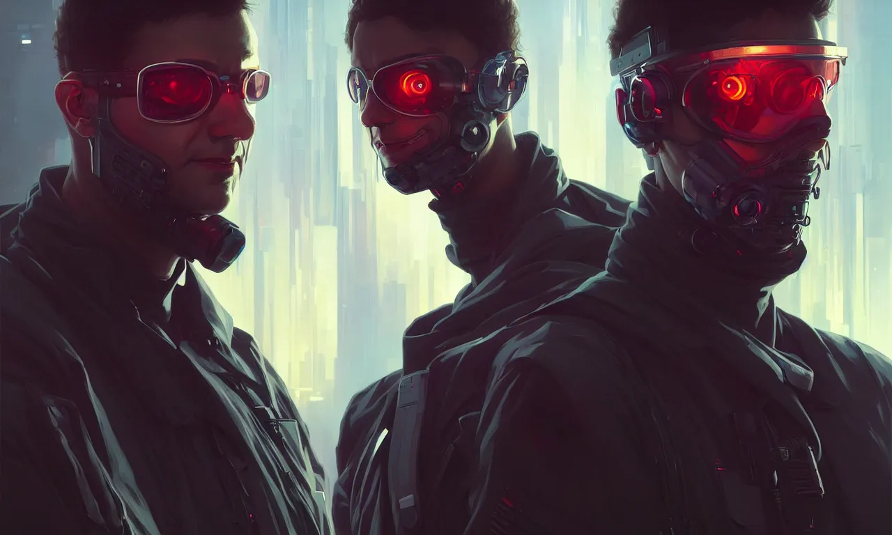 Image similar to Hacker cyberpunk man portrait, highly detailed, digital painting, artstation, concept art, smooth, sharp focus, illustration, art by artgerm and greg rutkowski and alphonse mucha