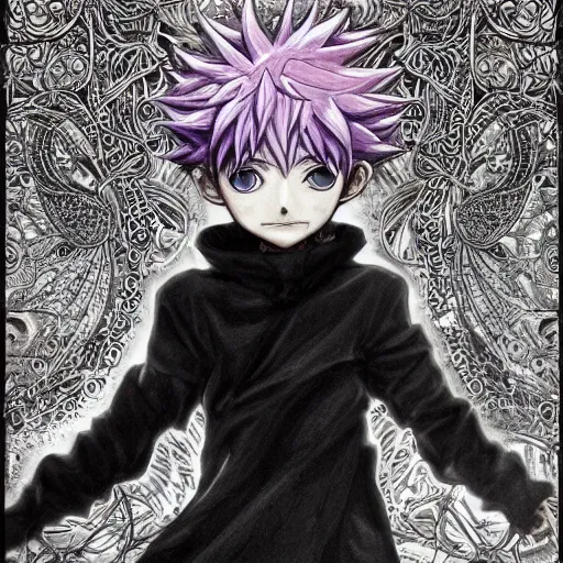 Prompt: killua zoldyck made of jewlery, an ultrafine detailed illustration by ( vania zouravliov ), rossdraws, irakli nadar, intricate linework, bright colors, final fantasy, behance contest winner, angular, unreal engine, global illumination, radiant light, detailed and intricate environment, thunderstorms, purple