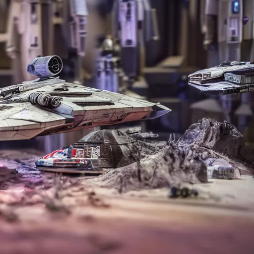 Image similar to a detailed photo of a diorama with star wars toys, macro photography, zoom