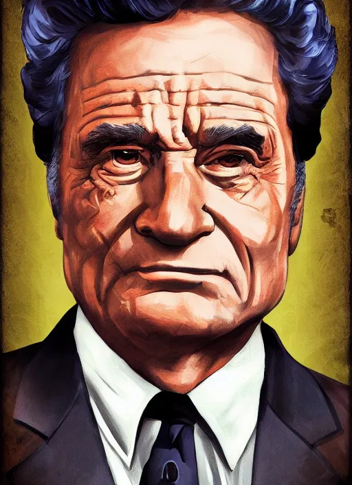 Prompt: hearts of iron 4 colored leader portrait of peter falk, democratic, trending on artstation, wearing a suit and tie, no hat, highly detailed, character portrait, ylva ljungqvist, custom portraits, paradox interactive