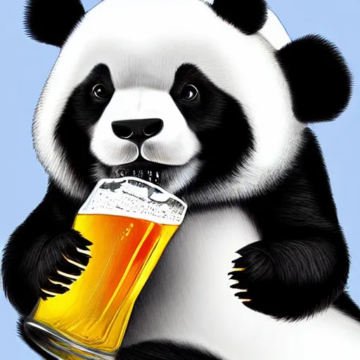 Image similar to panda drinking beer, detailed digital art