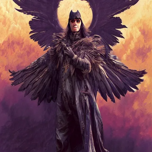 Image similar to jim carrey controlling evil ravens, demonic, evil, satanic, intricate, highly detailed, digital painting, artstation, concept art, smooth, sharp focus, illustration, unreal engine 5, 8 k, art by artgerm and greg rutkowski and alphonse mucha