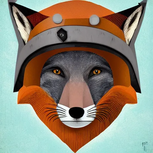 Image similar to a fox wearing a military helmet, portrait, beautiful, leaves on head, different camo styles, neutral background, digital art, realistic and stylized, retro look