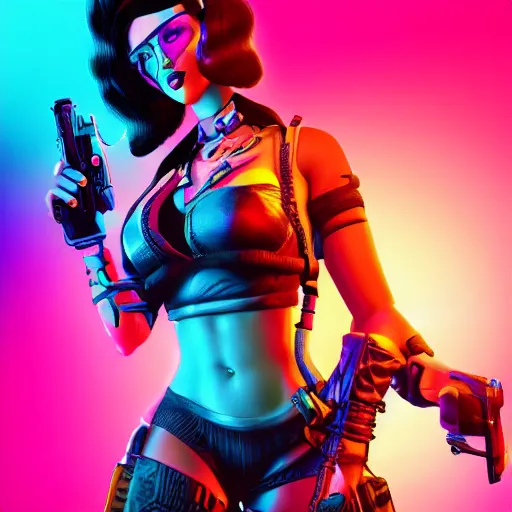 Image similar to 1 9 2 0 cyberpunk pinup girls, neon colors, 8 k, hd, apex legends, fornite, gta