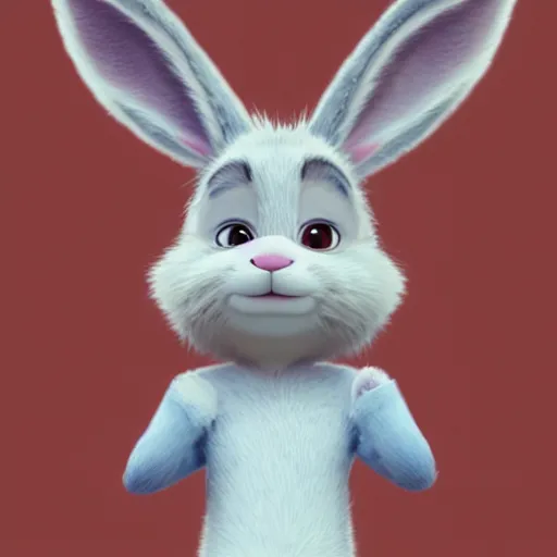 Prompt: cutie, young anthropomorphic rabbit with white fur, in the style of zootopia,