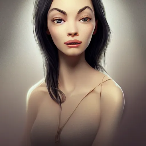 Image similar to the most beautiful woman in the world, in the style of julia razumova, beautiful, happy expression, cheery, unreal engine, octane rendering, 8 k, closeup headshot, smooth, trending on artstation, digital illustration, black hair